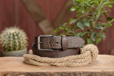 The Forester: Men's Brown Stitched American Bison With Scalloped Ends Leather Belt 1.50" - Bullhide Belts