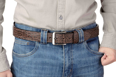 The Forester: Men's Brown Stitched American Bison With Scalloped Ends Leather Belt 1.50" - Bullhide Belts