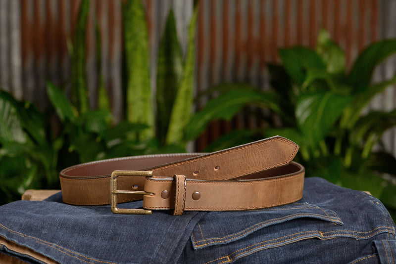 The Rockefeller: Rustic Tan Stitched Oil Tanned 1.50" - Bullhide Belts