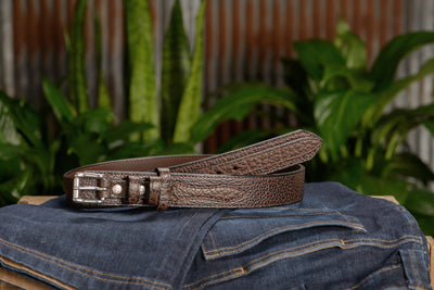 The Forester: Men's Brown Stitched American Bison Ranger Leather Belt 1.50" - Bullhide Belts