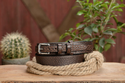 The Forester: Men's Brown Stitched American Bison Ranger Leather Belt 1.50" - Bullhide Belts