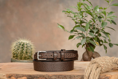 The Forester: Men's Brown Stitched American Bison Ranger Leather Belt 1.50" - Bullhide Belts