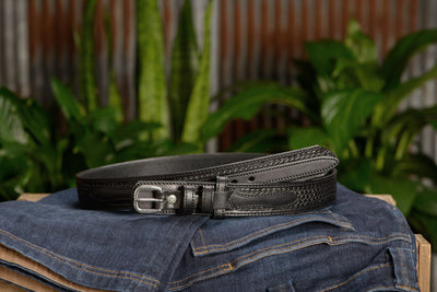 The Walker: Black Stitched Basket Weave Ranger 1.50" - Bullhide Belts