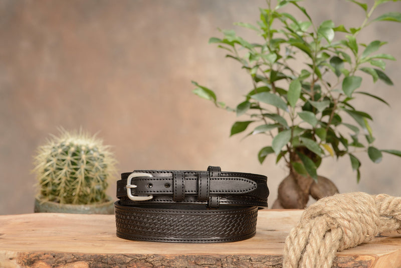 The Walker: Black Stitched Basket Weave Ranger 1.50" - Bullhide Belts
