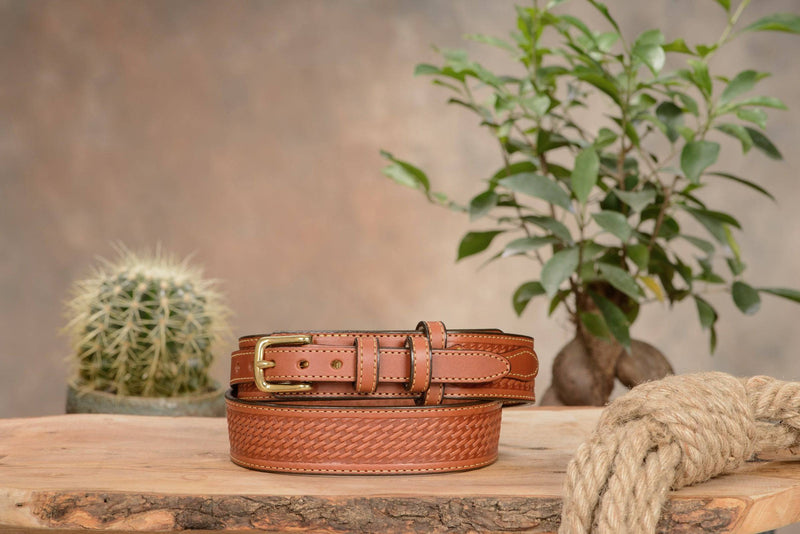 The Walker: Chestnut Brown Stitched Basket Weave Ranger 1.50" - Bullhide Belts