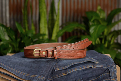 The Walker: Medium Brown Stitched Basket Weave Ranger 1.50" - Bullhide Belts