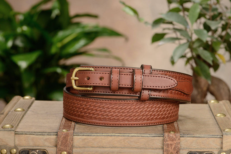 The Walker: Medium Brown Stitched Basket Weave Ranger 1.50" - Bullhide Belts