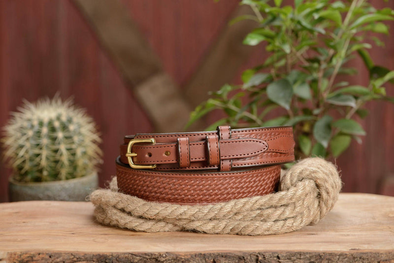 The Walker: Medium Brown Stitched Basket Weave Ranger 1.50" - Bullhide Belts