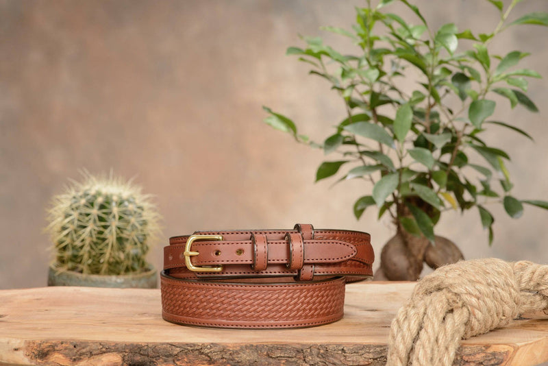 The Walker: Medium Brown Stitched Basket Weave Ranger 1.50" - Bullhide Belts