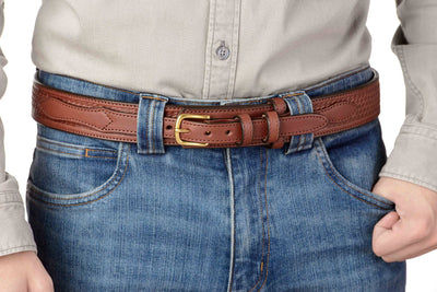 The Walker: Medium Brown Stitched Basket Weave Ranger 1.50" - Bullhide Belts