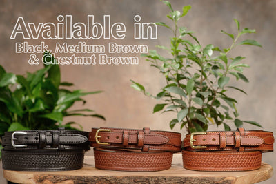 The Walker: Medium Brown Stitched Basket Weave Ranger 1.50" - Bullhide Belts