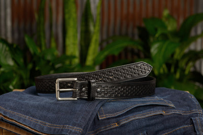 The Maverick: Black Stitched Basket Weave 1.50" - Bullhide Belts