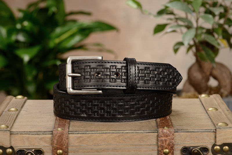 The Maverick: Black Stitched Basket Weave 1.50" - Bullhide Belts