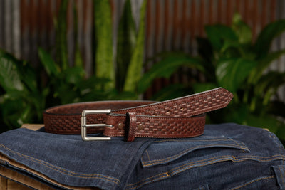 The Maverick: Brown Stitched Basket Weave 1.50" - Bullhide Belts