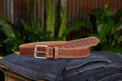 The Maverick: Hot Dipped Tan Stitched Basket Weave 1.50" - Bullhide Belts