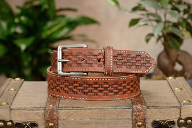 The Maverick: Hot Dipped Tan Stitched Basket Weave 1.50" - Bullhide Belts