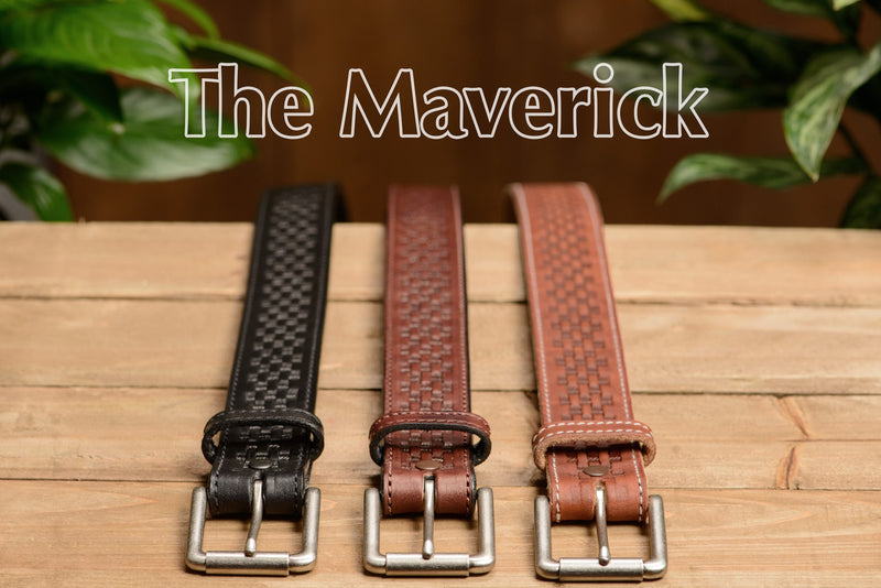 The Maverick: Black Stitched Basket Weave 1.50" - Bullhide Belts