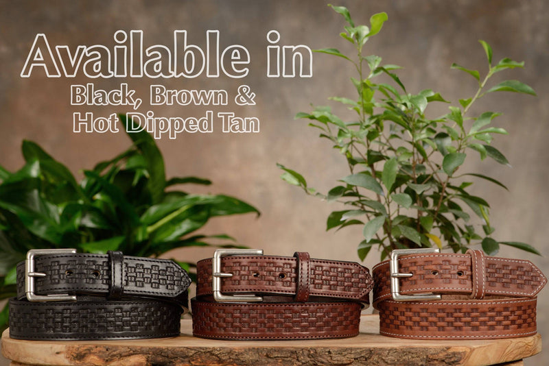 The Maverick: Hot Dipped Tan Stitched Basket Weave 1.50" - Bullhide Belts