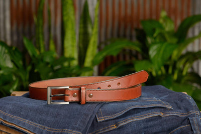 The Admiral: Men's Medium Brown Stitched Leather Belt 1.19" - Bullhide Belts