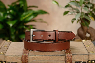 The Admiral: Men's Medium Brown Stitched Leather Belt 1.19" - Bullhide Belts