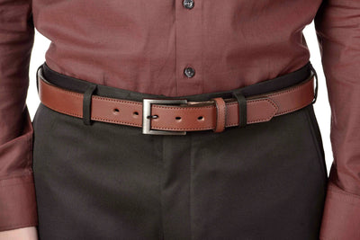 The Admiral: Men's Medium Brown Stitched Leather Belt 1.19" - Bullhide Belts