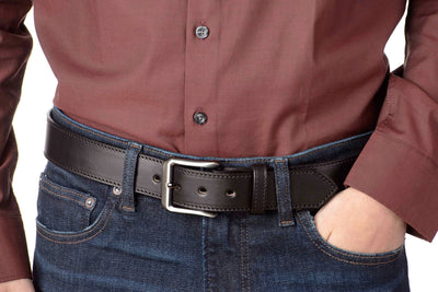 The Admiral: Men's Black Stitched Leather Belt 1.50" - Bullhide Belts