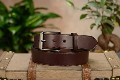 The Admiral: Men's Brown Stitched Leather Belt 1.50" - Bullhide Belts