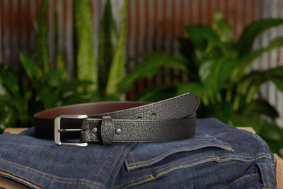 The Forester: Men's Black Stitched American Bison Leather Belt 1.50" - Bullhide Belts