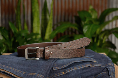 The Forester: Men's Brown Stitched American Bison Leather Belt 1.50" - Bullhide Belts