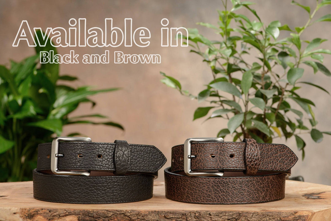 FRONHOFER Full Grain Leather Work Belt Double Prong Steel Buckle 1.6