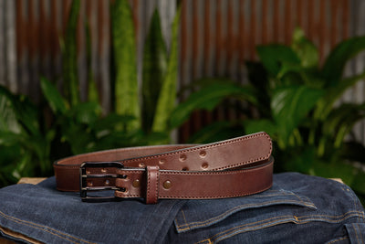 The Viper: Brown Stitched Double Prong Max Thick 1.50" - Bullhide Belts