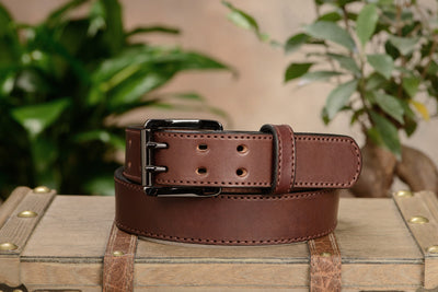 The Viper: Brown Stitched Double Prong Max Thick 1.50" - Bullhide Belts