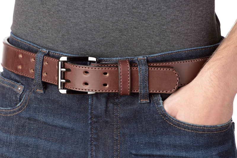 The Viper: Brown Stitched Double Prong Max Thick 1.50" - Bullhide Belts