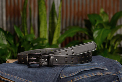 The Holey Bull: Black Stitched Double Prong Max Thick 1.50" - Bullhide Belts