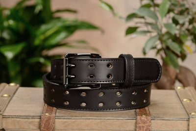 The Holey Bull: Black Stitched Double Prong Max Thick 1.50" - Bullhide Belts