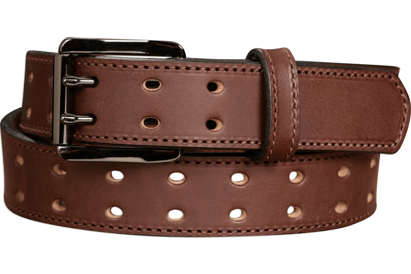 The Holey Bull: Brown Stitched Double Prong Max Thick 1.50" - Bullhide Belts