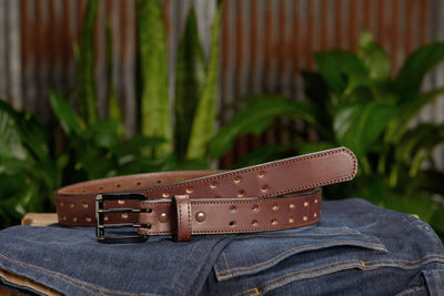 The Holey Bull: Brown Stitched Double Prong Max Thick 1.50" - Bullhide Belts