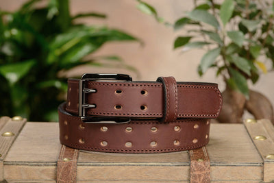 The Holey Bull: Brown Stitched Double Prong Max Thick 1.50" - Bullhide Belts