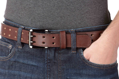 The Holey Bull: Brown Stitched Double Prong Max Thick 1.50" - Bullhide Belts