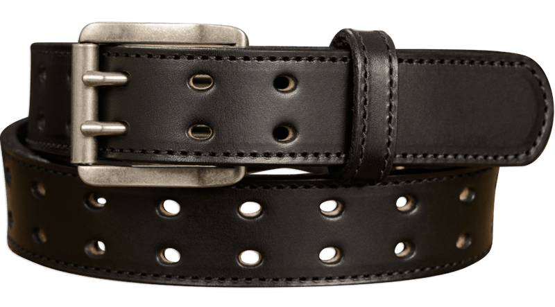 The Holey Bull: Black Stitched Double Prong Max Thick 1.50" - Bullhide Belts