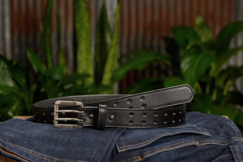 The Holey Bull: Black Stitched Double Prong Max Thick 1.50" - Bullhide Belts