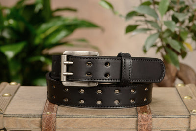 The Holey Bull: Black Stitched Double Prong Max Thick 1.50" - Bullhide Belts