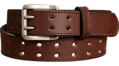 The Holey Bull: Brown Stitched Double Prong Max Thick 1.50" - Bullhide Belts