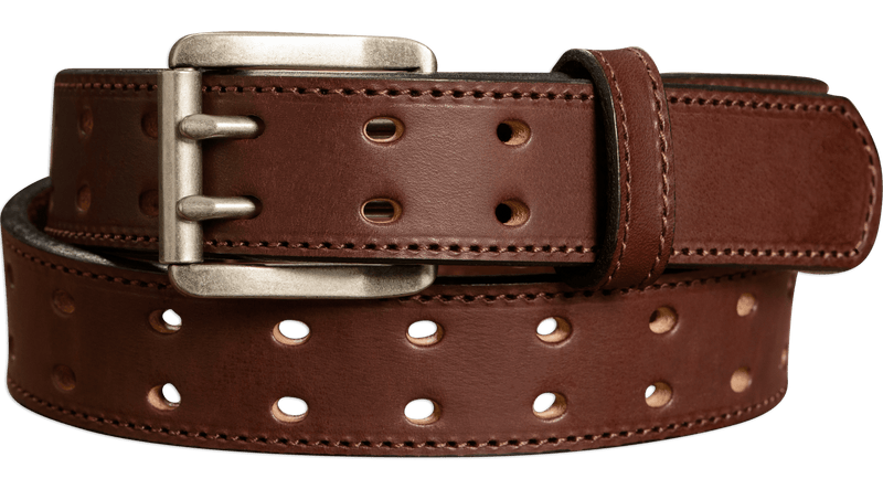 The Holey Bull: Brown Stitched Double Prong Max Thick 1.50" - Bullhide Belts