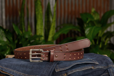 The Holey Bull: Brown Stitched Double Prong Max Thick 1.50" - Bullhide Belts