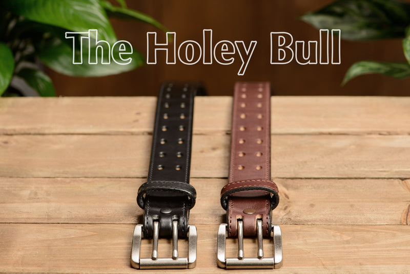 The Holey Bull: Black Stitched Double Prong Max Thick 1.50" - Bullhide Belts