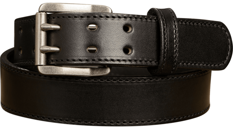 Black Leather Belt, Nickel Double Prong