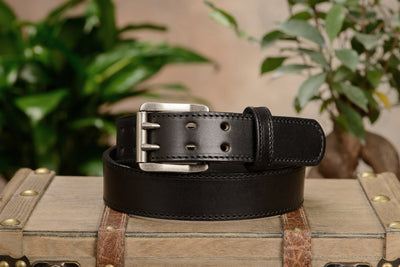 The Viper: Black Stitched Double Prong Max Thick 1.50" - Bullhide Belts