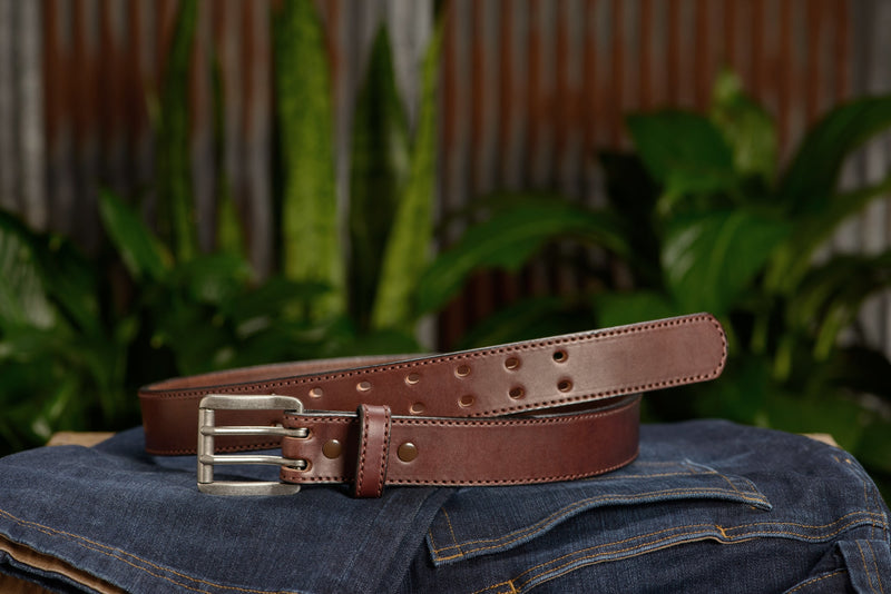 The Viper: Brown Stitched Double Prong Max Thick 1.50" - Bullhide Belts