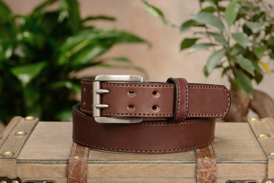 The Viper: Brown Stitched Double Prong Max Thick 1.50" - Bullhide Belts